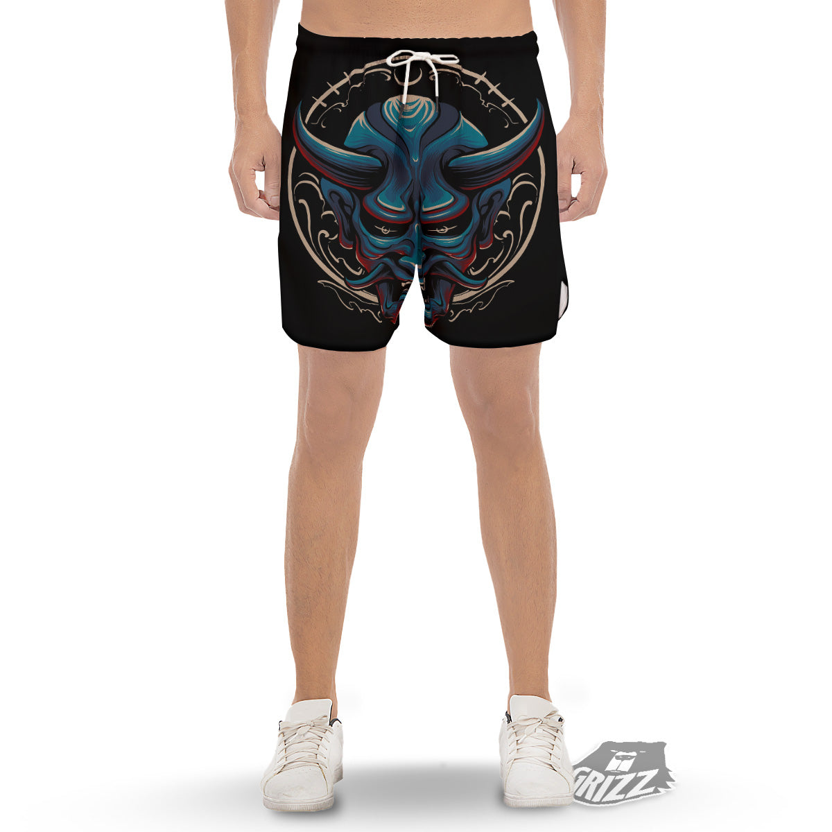 Demon Japanese Blue Print Men's Gym Shorts-grizzshop