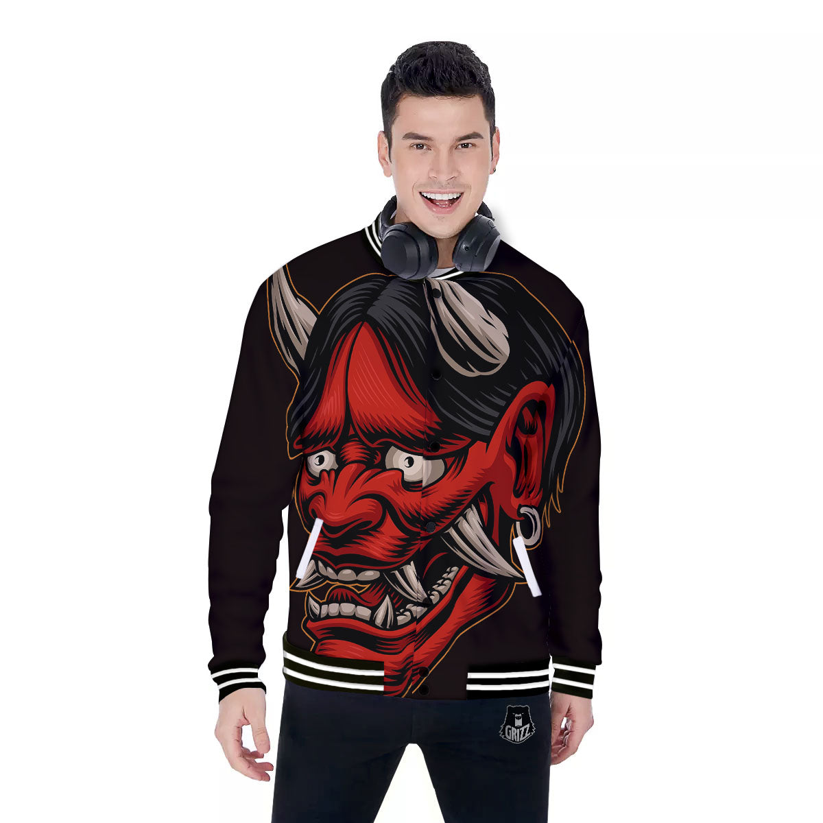Demon Japanese Print Baseball Jacket-grizzshop