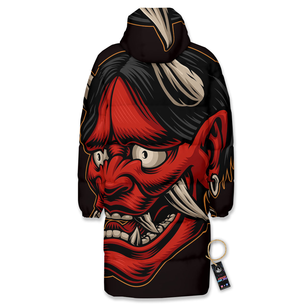 Demon Japanese Print Long Down Jacket-grizzshop