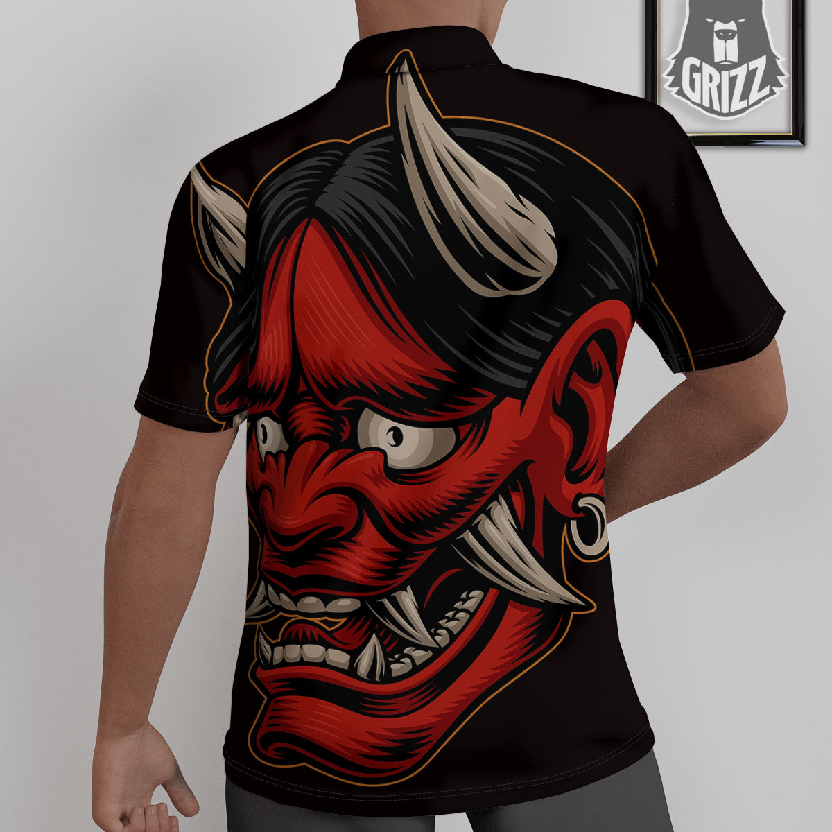 Demon Japanese Print Untucked Shirts-grizzshop