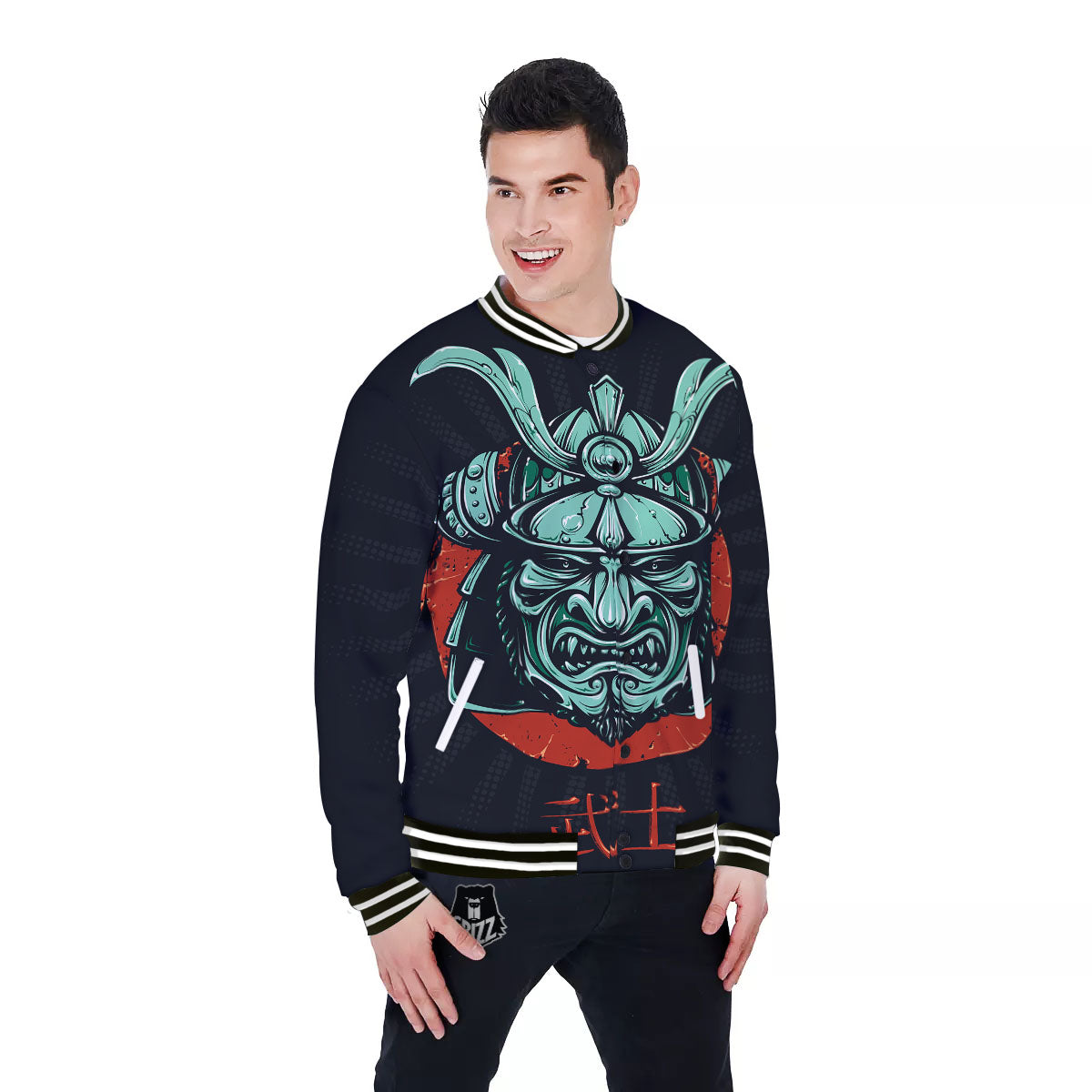 Demon Mask Japanese Print Baseball Jacket-grizzshop