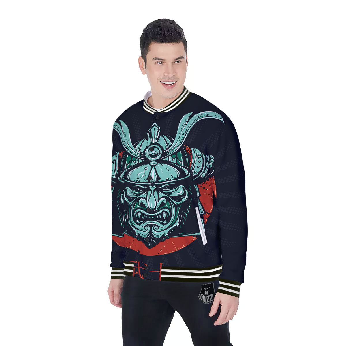 Demon Mask Japanese Print Baseball Jacket-grizzshop