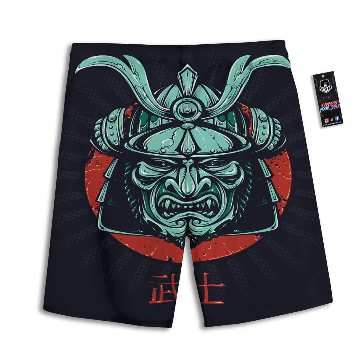 Demon Mask Japanese Print Men's Athletic Shorts