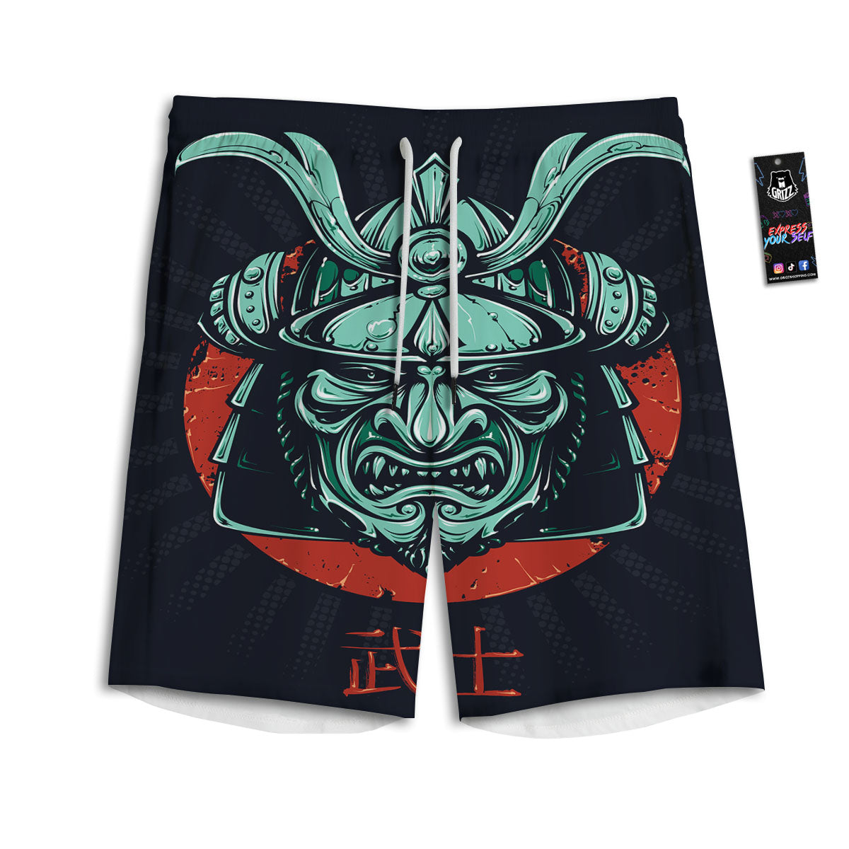 Demon Mask Japanese Print Men's Athletic Shorts