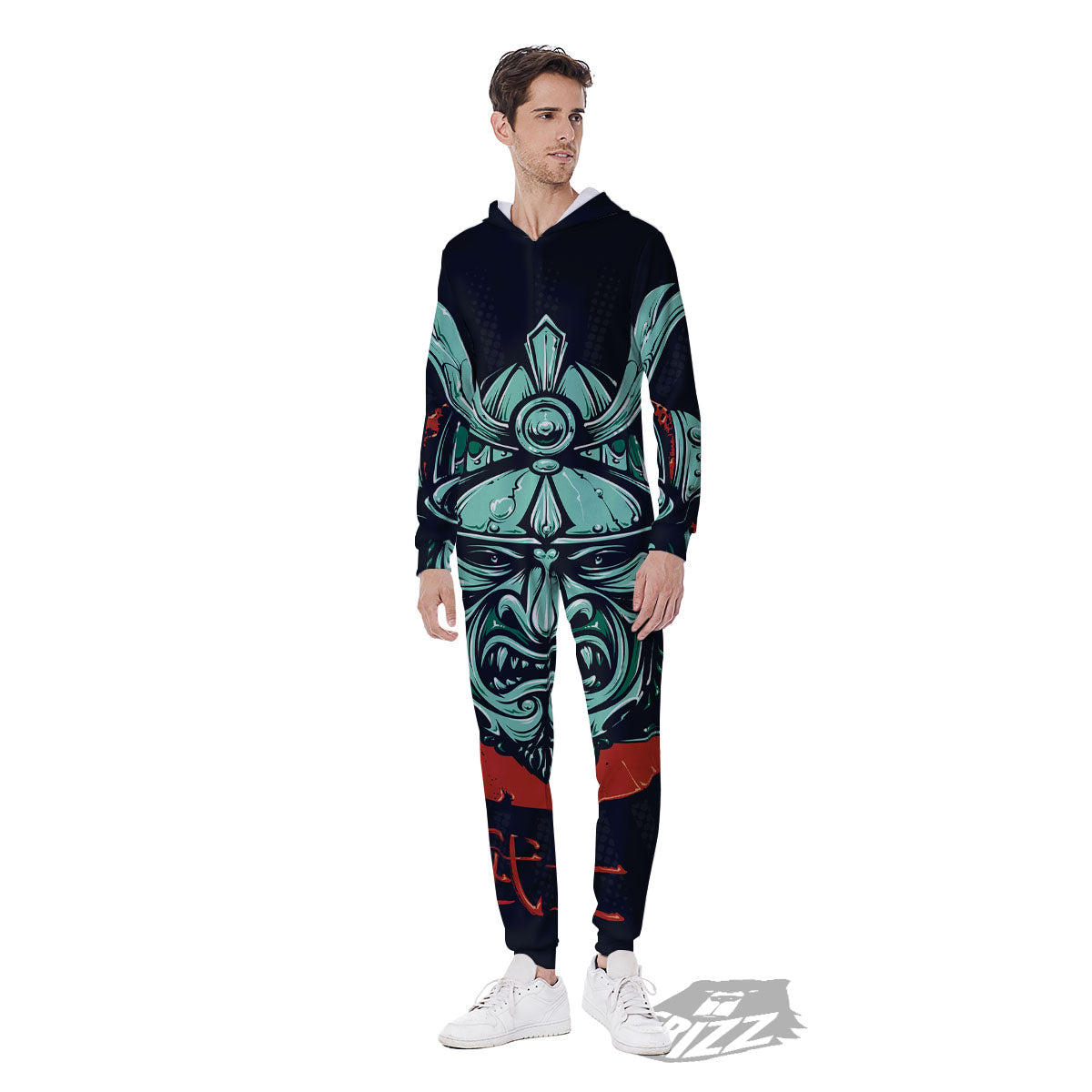 Demon Mask Japanese Print Men's Jumpsuit-grizzshop