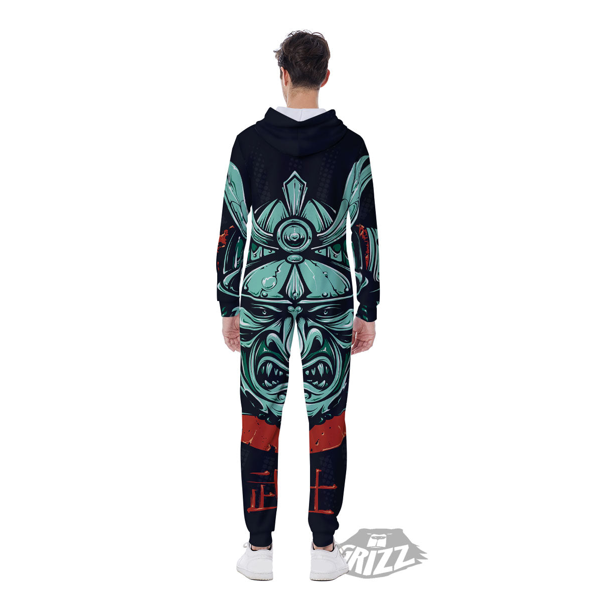 Demon Mask Japanese Print Men's Jumpsuit-grizzshop