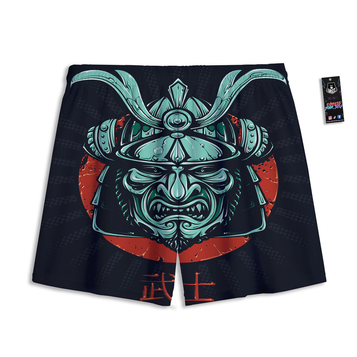 Demon Mask Japanese Print Mesh Shorts