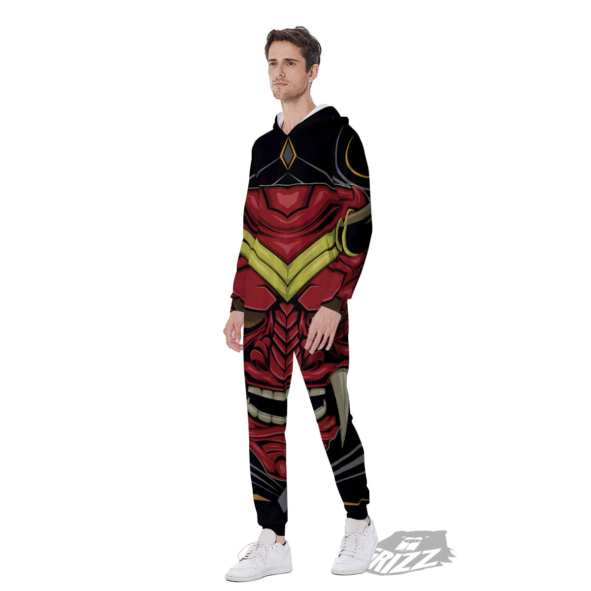 Demon Mask Red Japanese Print Men's Jumpsuit-grizzshop