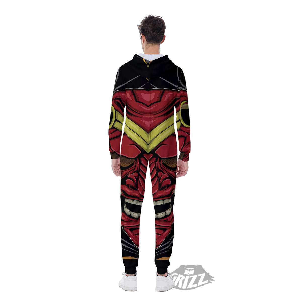 Demon Mask Red Japanese Print Men's Jumpsuit-grizzshop