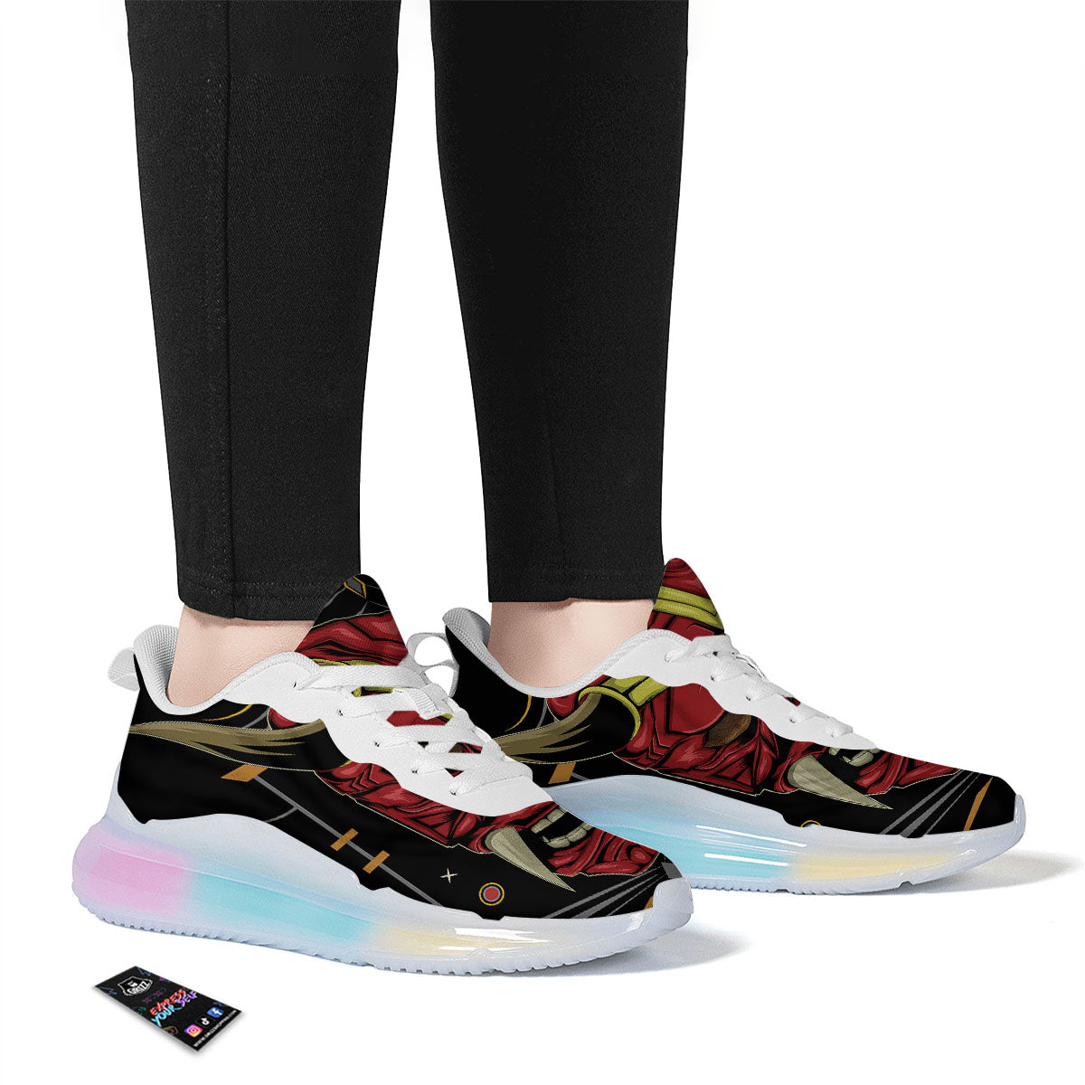 Demon Mask Red Japanese Print Running Sneakers-grizzshop