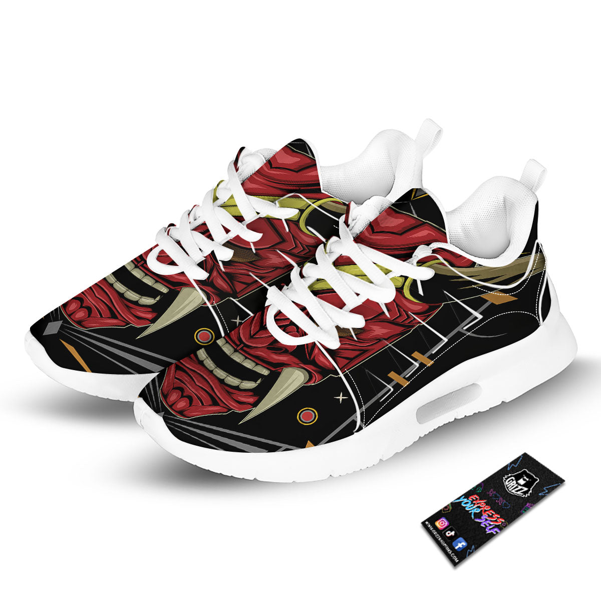 Demon Mask Red Japanese Print Tennis Shoes-grizzshop