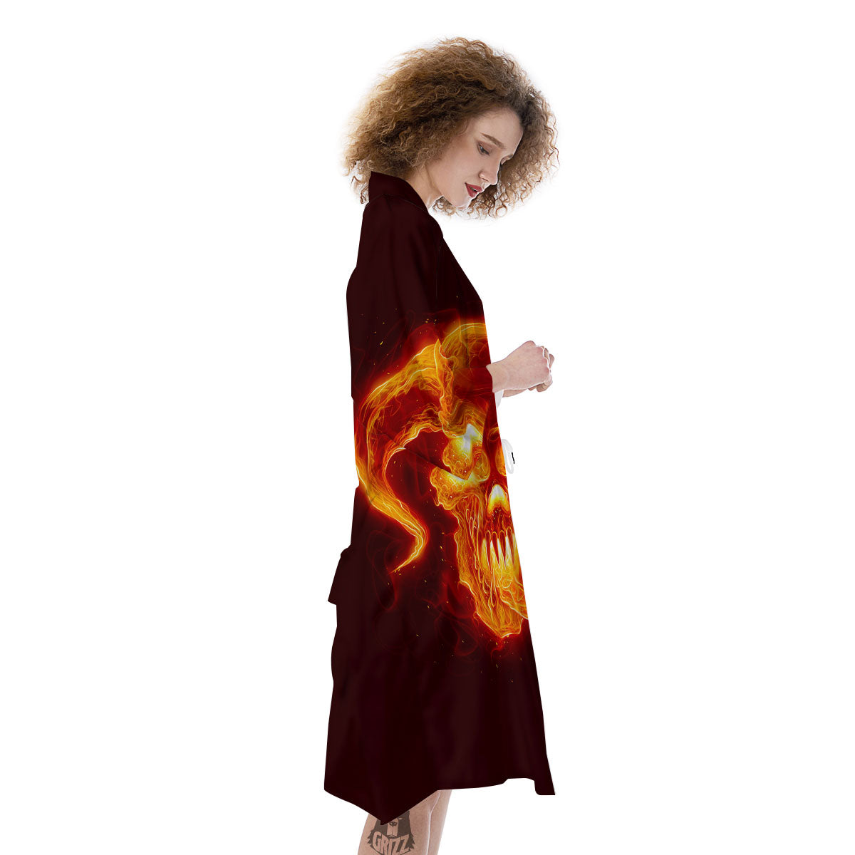 Demon Skull Flaming Print Kimono-grizzshop