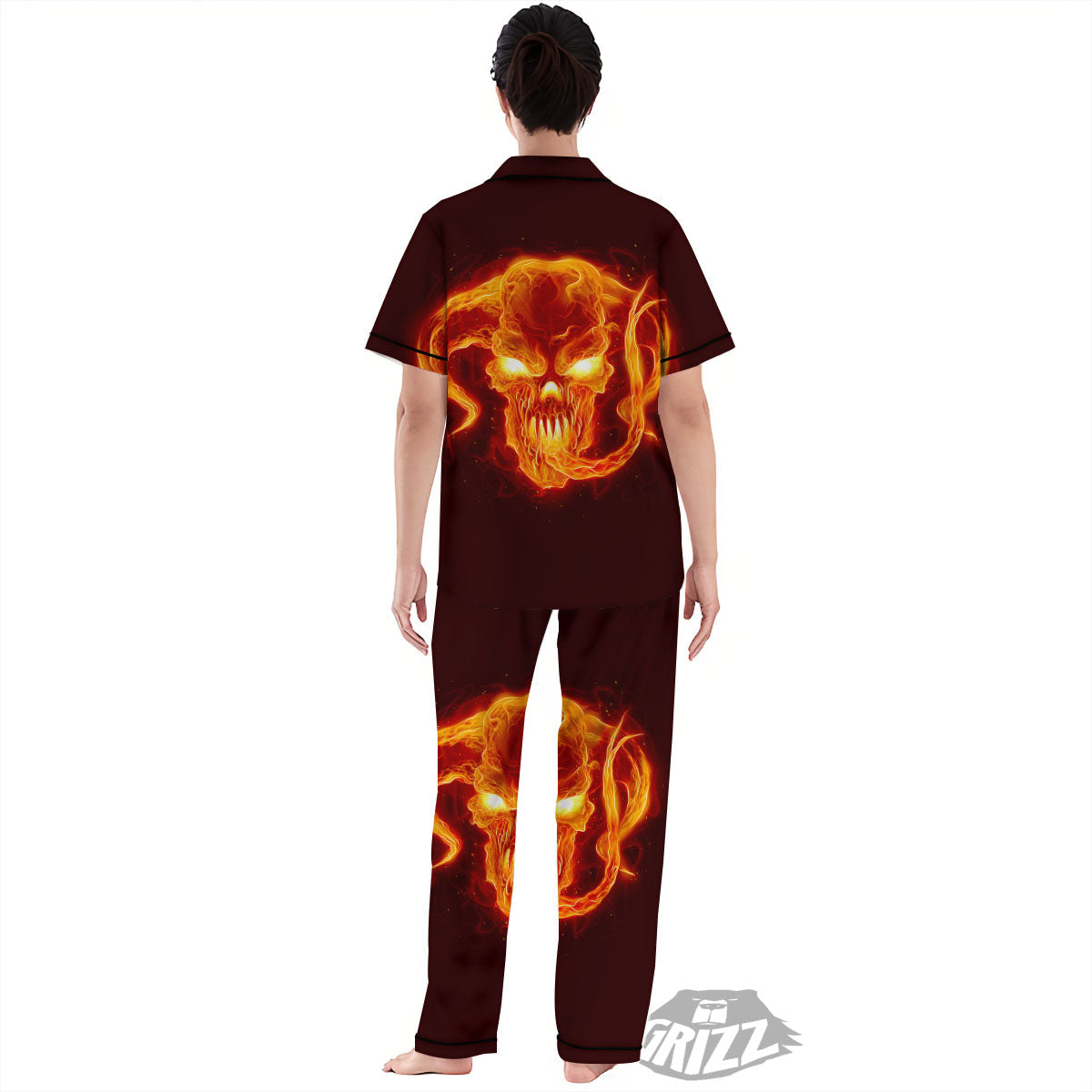 Demon Skull Flaming Print Women's Pajamas Set-grizzshop
