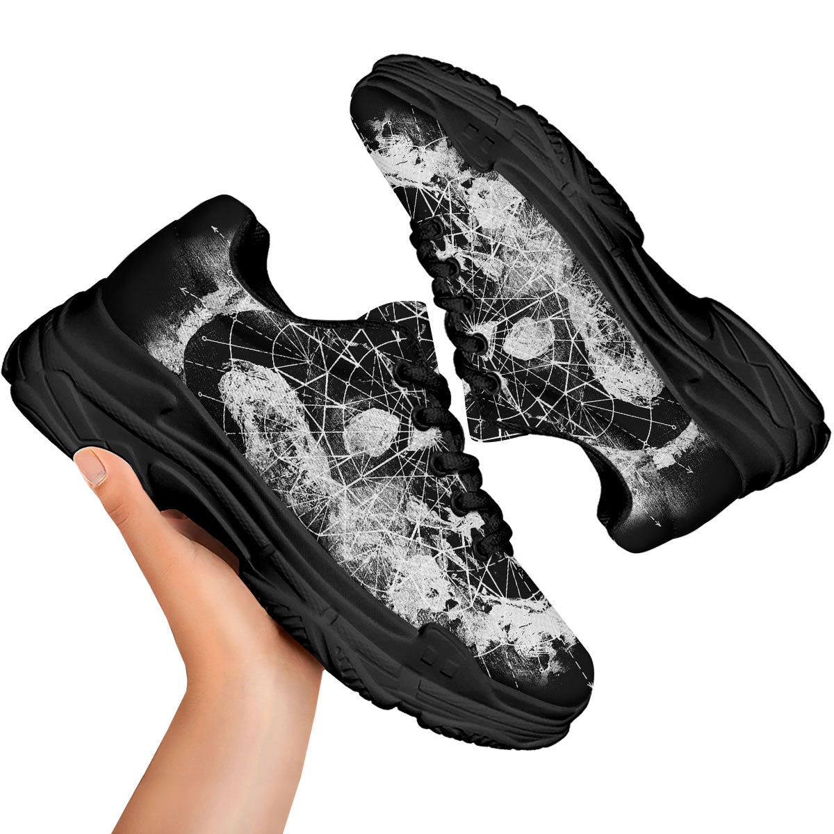 Demon Wicca White And Black Print Black Chunky Shoes-grizzshop