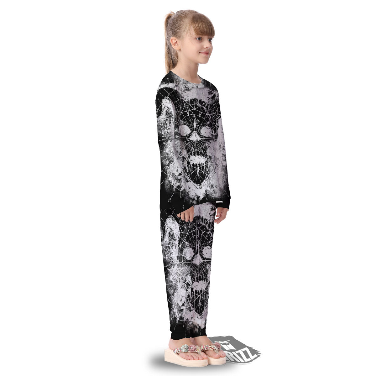 Demon Wicca White And Black Print Kid's Pajamas-grizzshop
