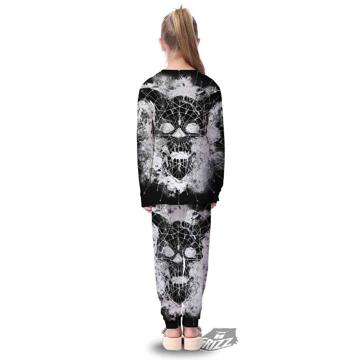 Demon Wicca White And Black Print Kid's Pajamas-grizzshop