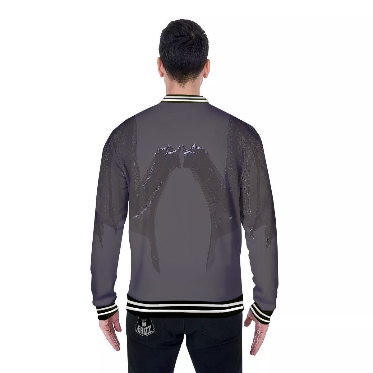 Demon Wings Black Print Baseball Jacket-grizzshop
