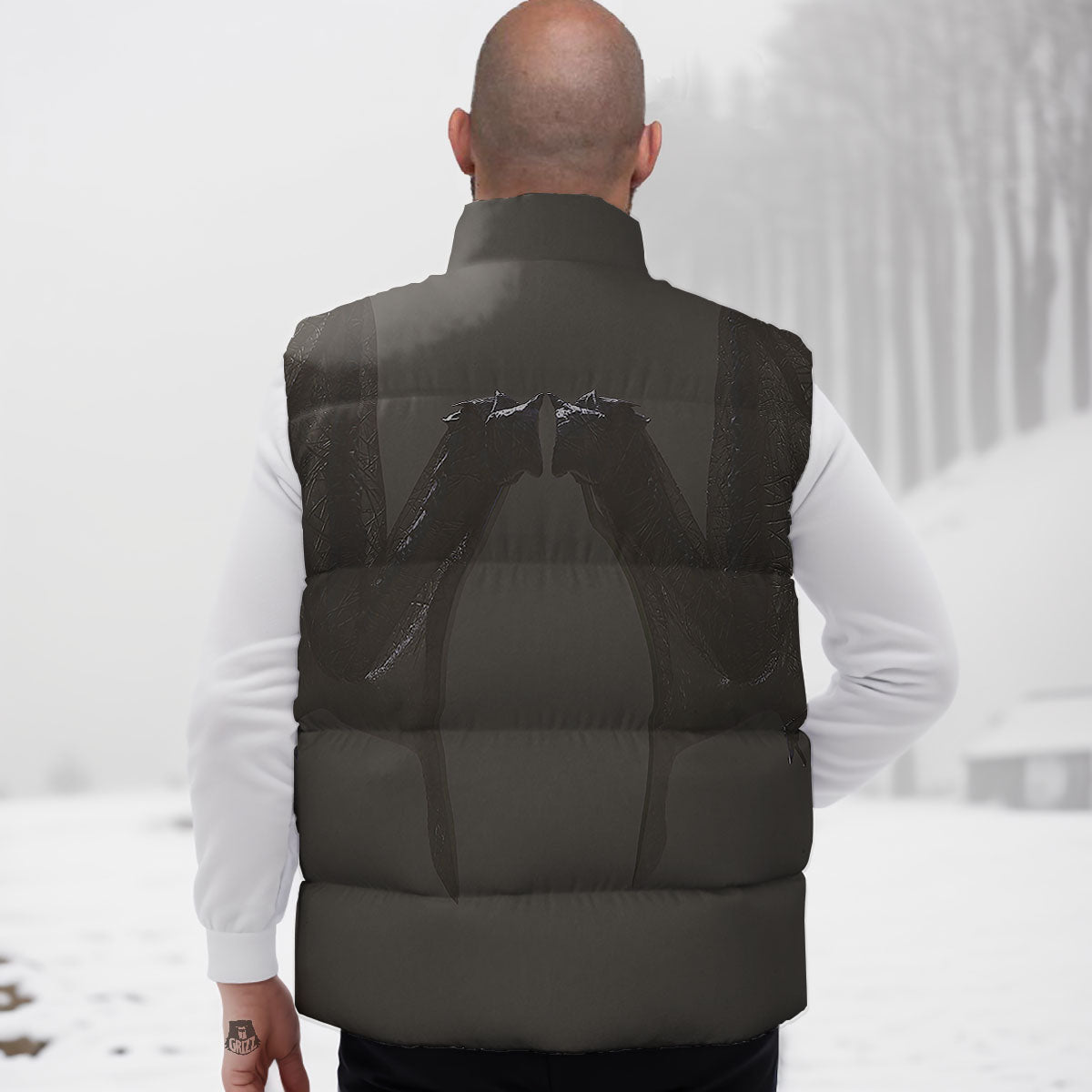 Demon Wings Black Print Down Vest-grizzshop