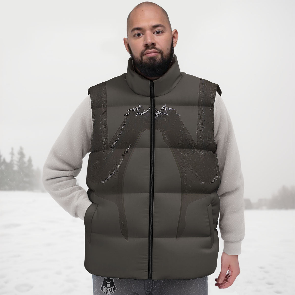 Demon Wings Black Print Down Vest-grizzshop