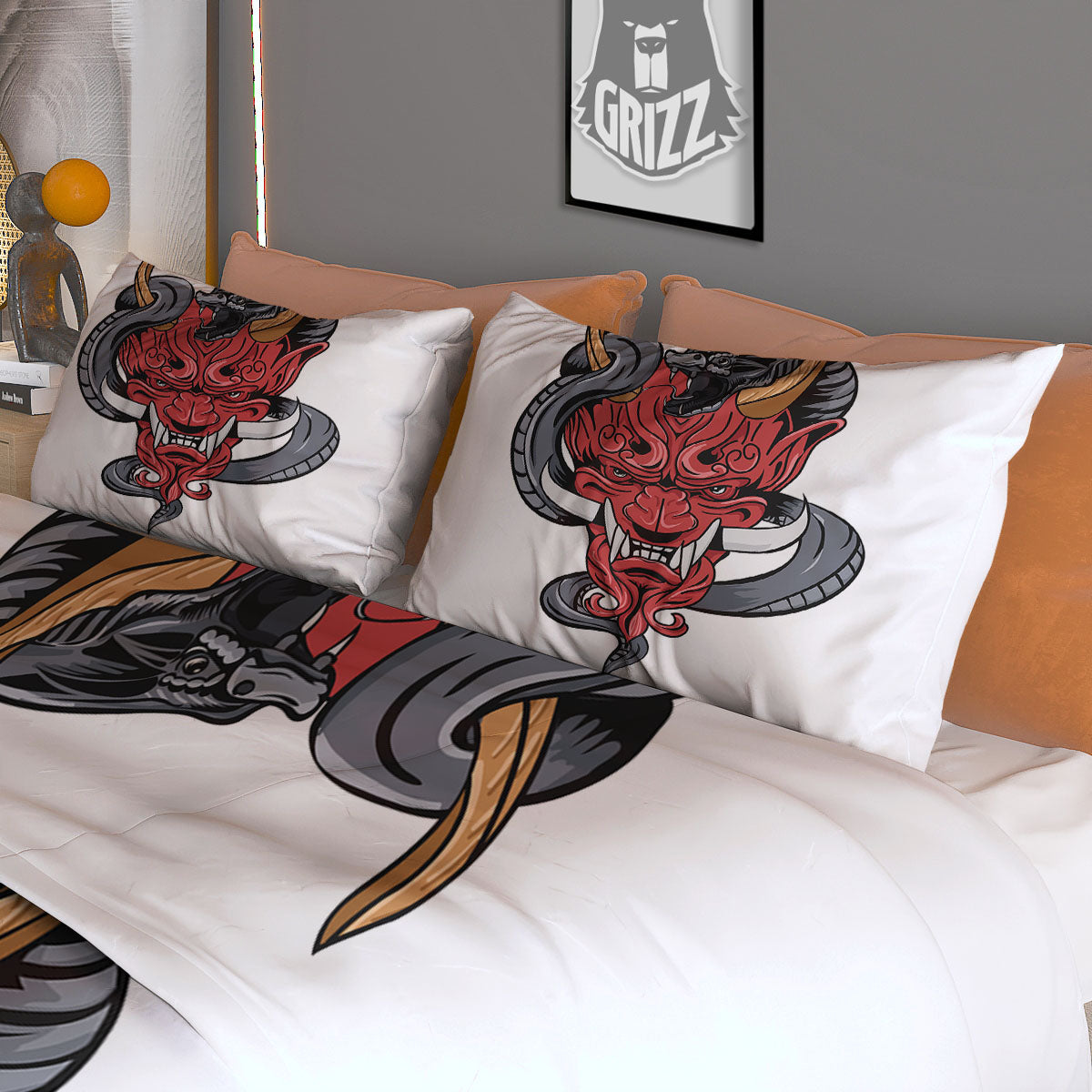Demon With Snake Japanese Oni Print Duvet Cover Bedding Set