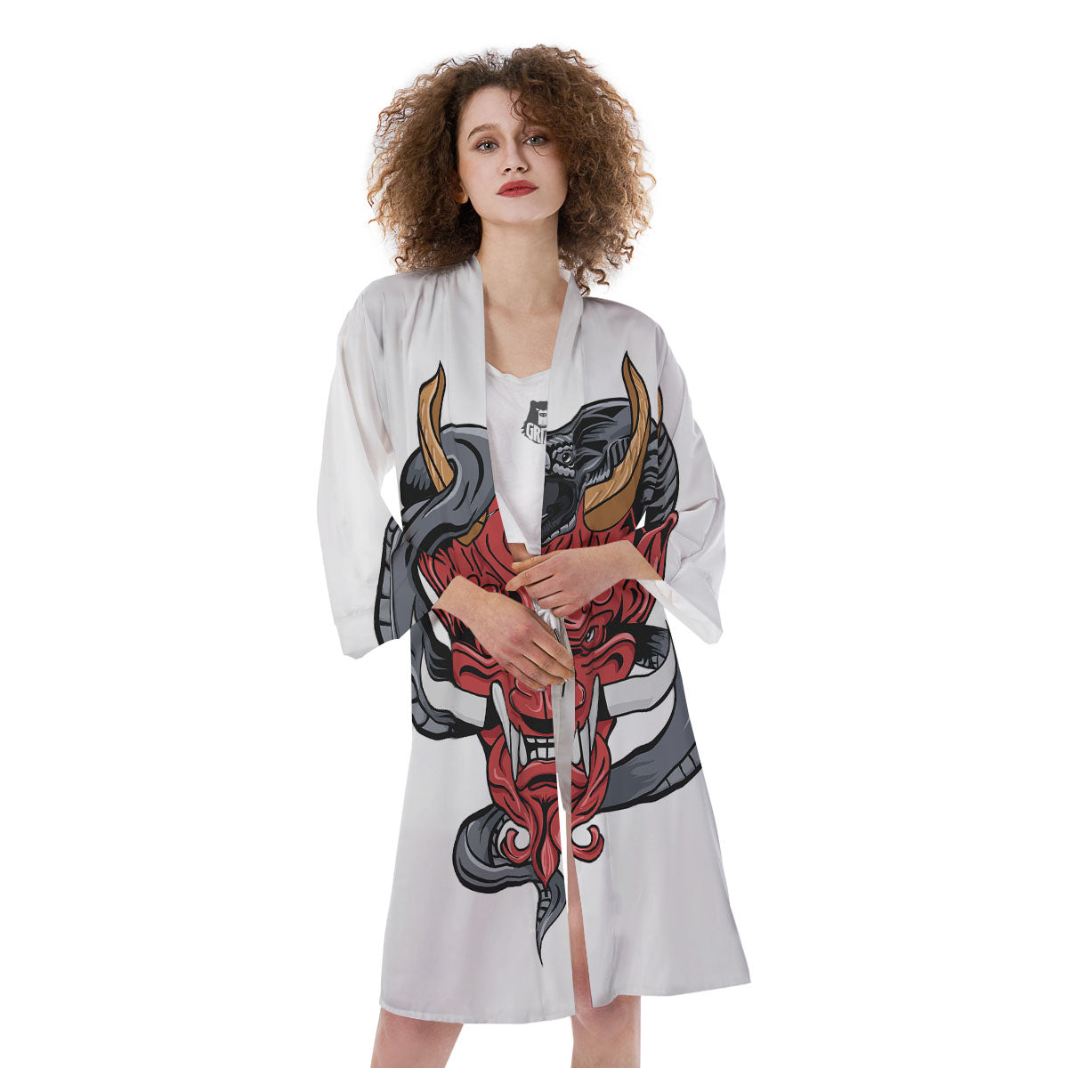 Demon With Snake Japanese Oni Print Kimono-grizzshop