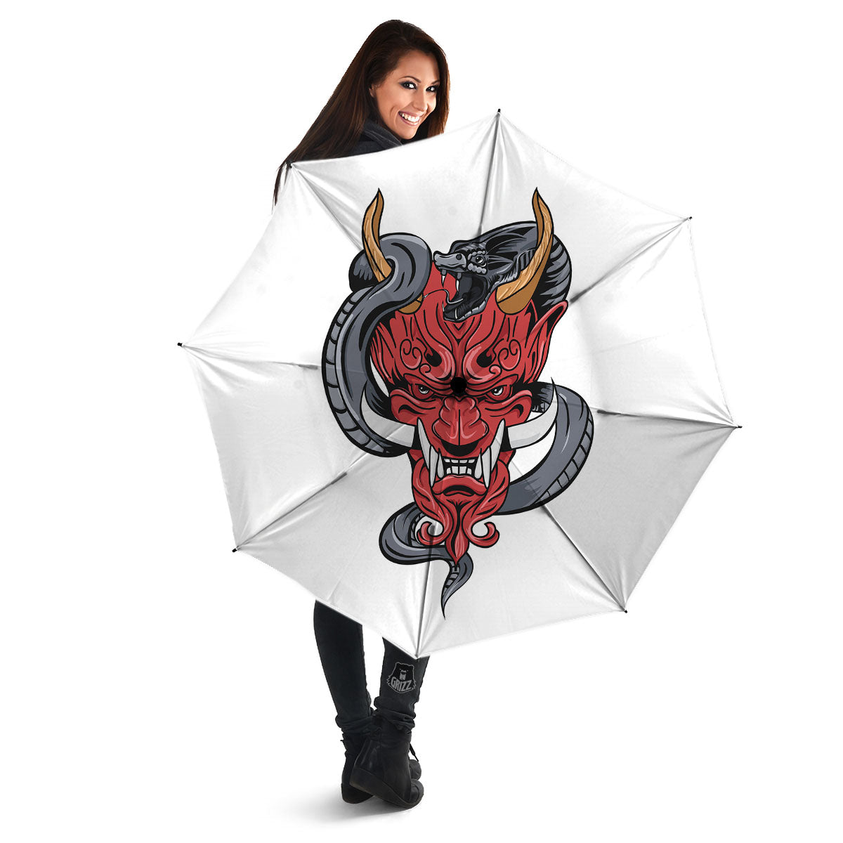 Demon With Snake Japanese Oni Print Umbrella-grizzshop