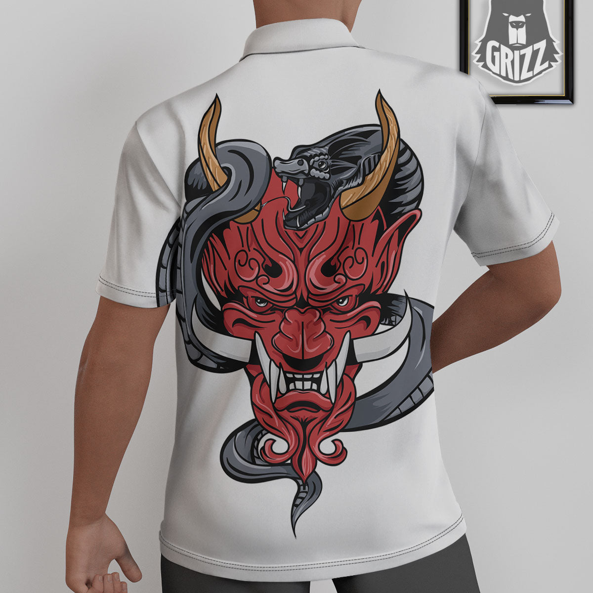 Demon With Snake Japanese Oni Print Untucked Shirts-grizzshop