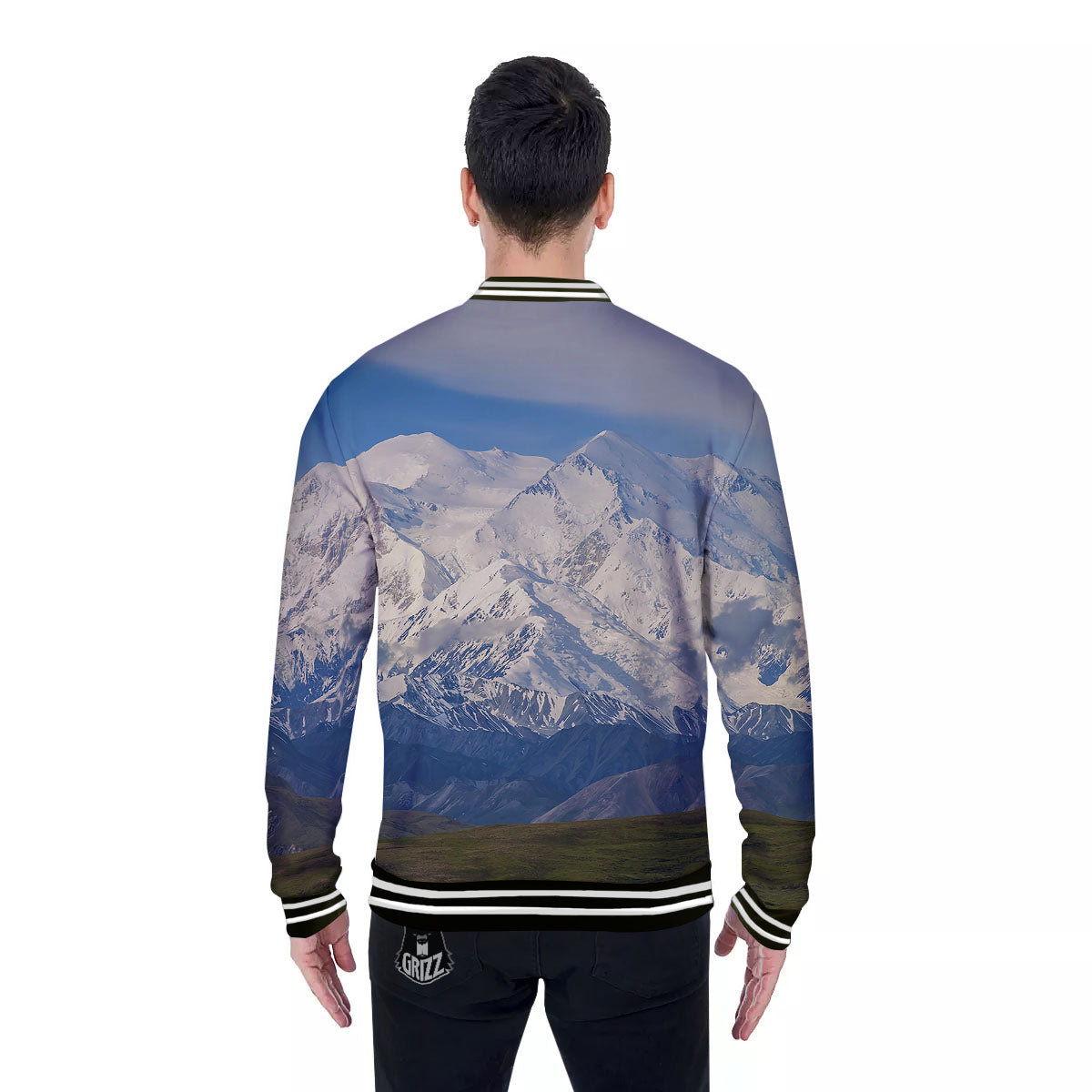 Denali Mountain Print Baseball Jacket-grizzshop