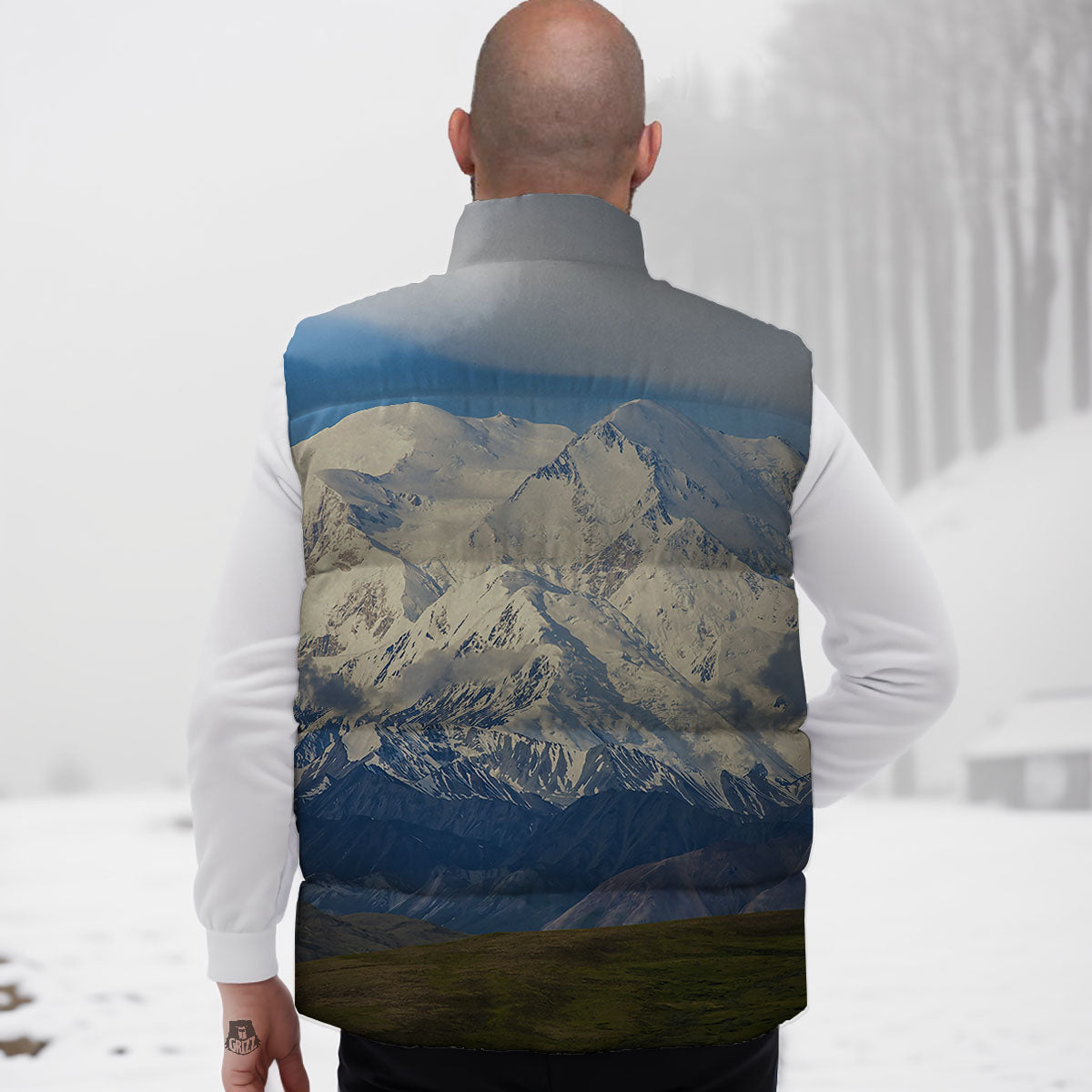 Denali Mountain Print Down Vest-grizzshop