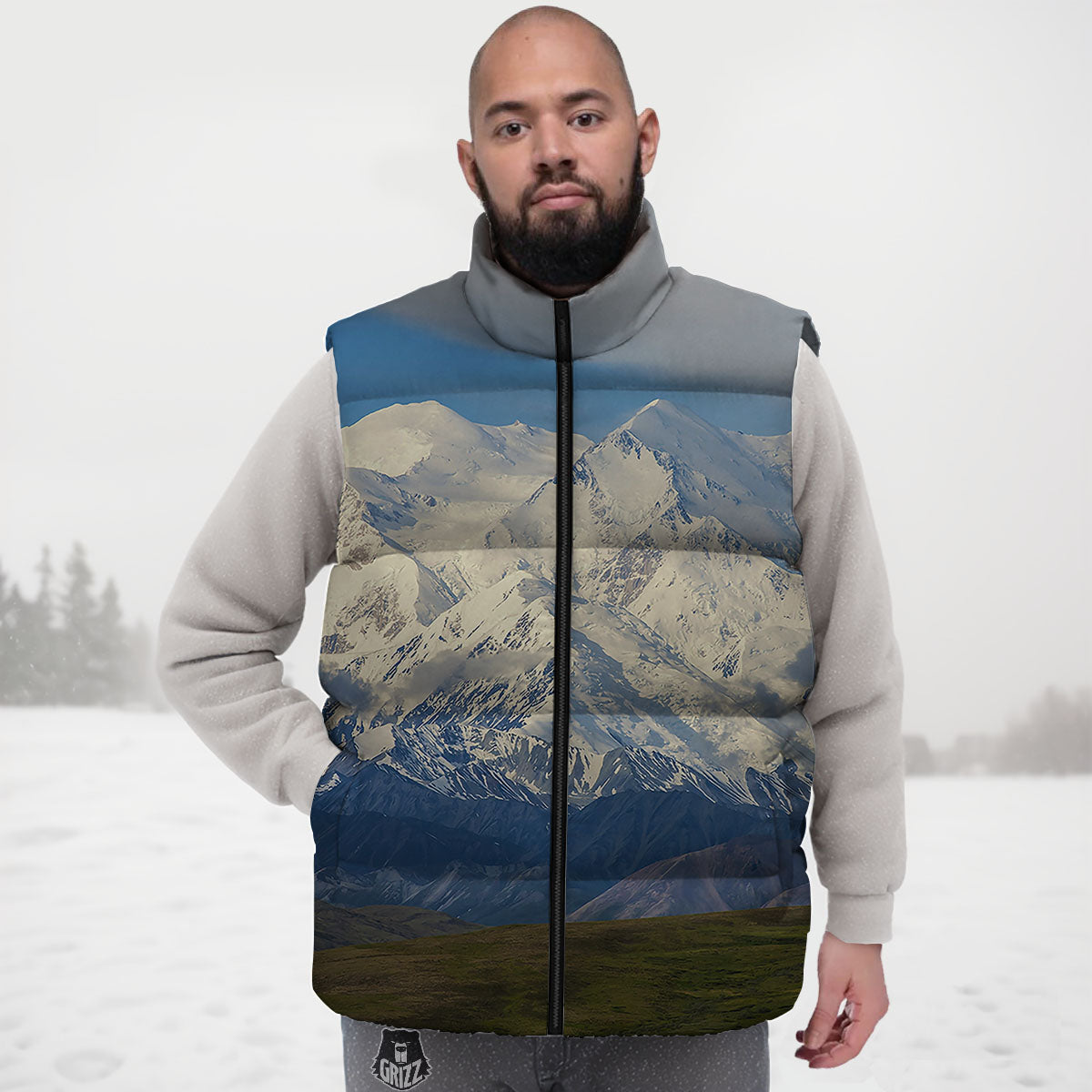 Denali Mountain Print Down Vest-grizzshop
