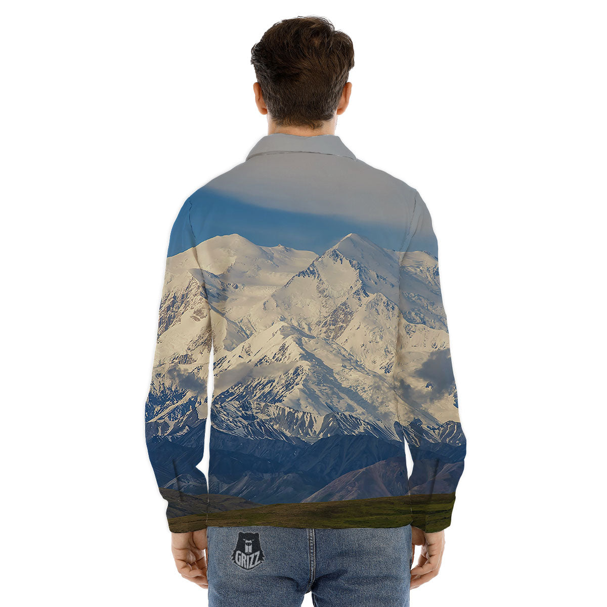 Denali Mountain Print Men's Dress Shirts-grizzshop