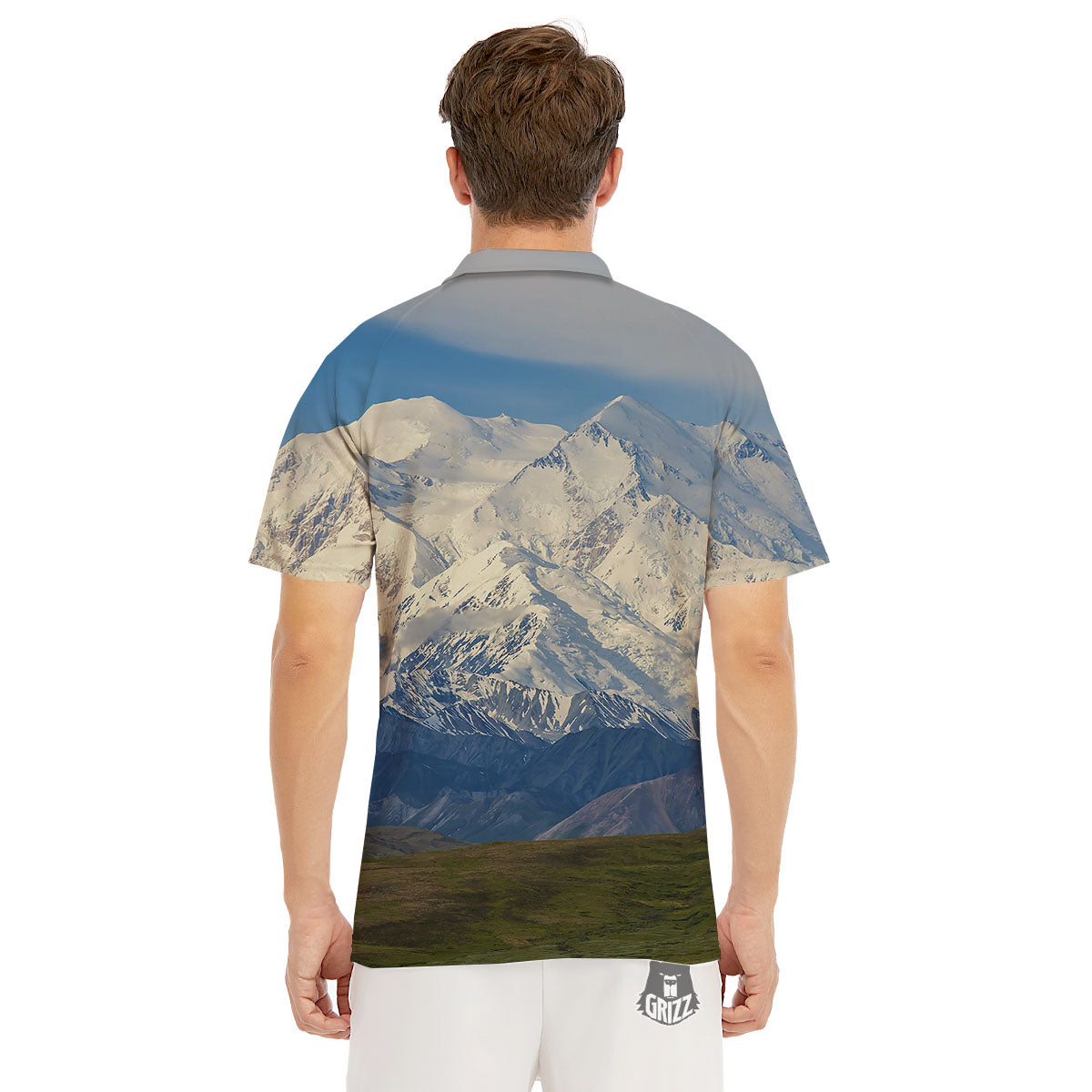 Denali Mountain Print Men's Golf Shirts-grizzshop