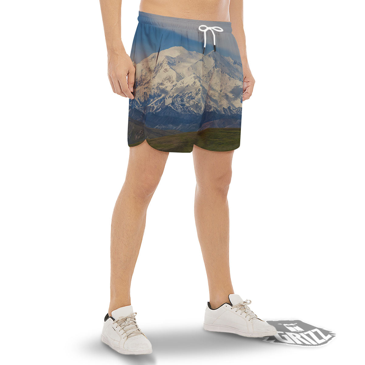 Denali Mountain Print Men's Gym Shorts-grizzshop