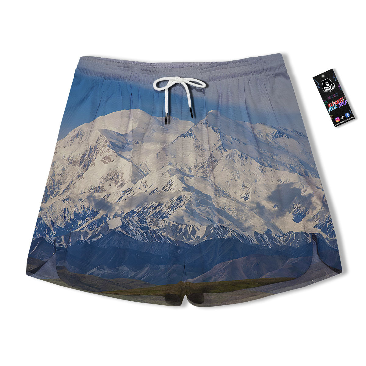 Denali Mountain Print Men's Running Shorts-grizzshop