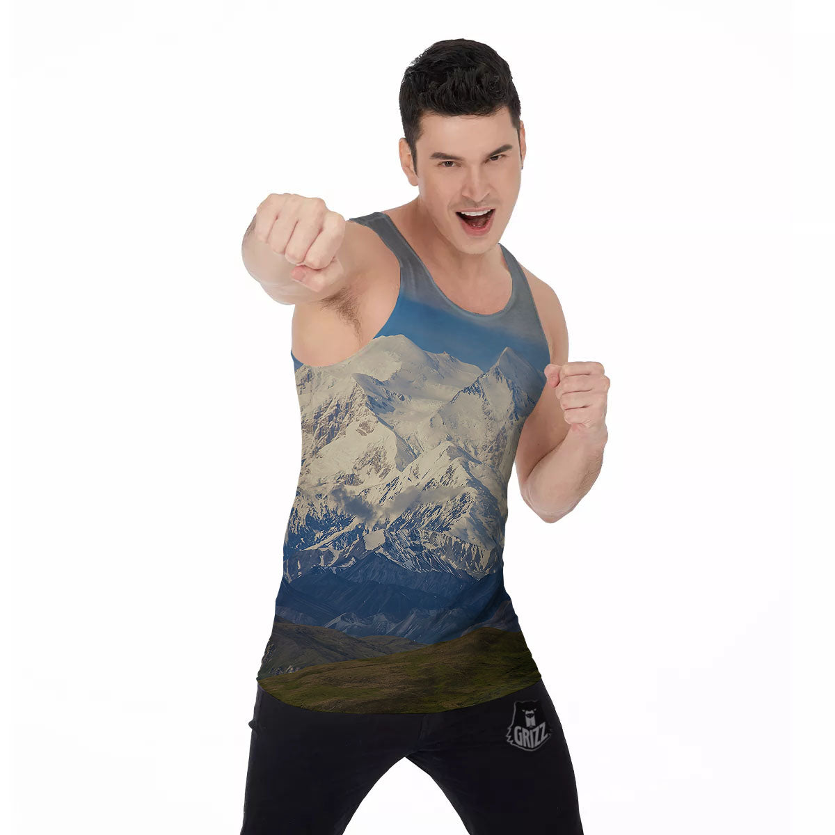 Denali Mountain Print Men's Tank Top-grizzshop