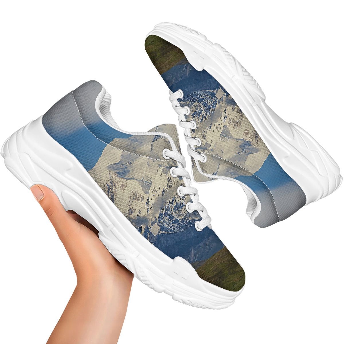 Denali Mountain Print White Chunky Shoes-grizzshop