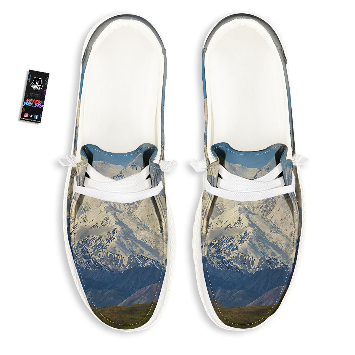Denali Mountain Print White Loafers-grizzshop