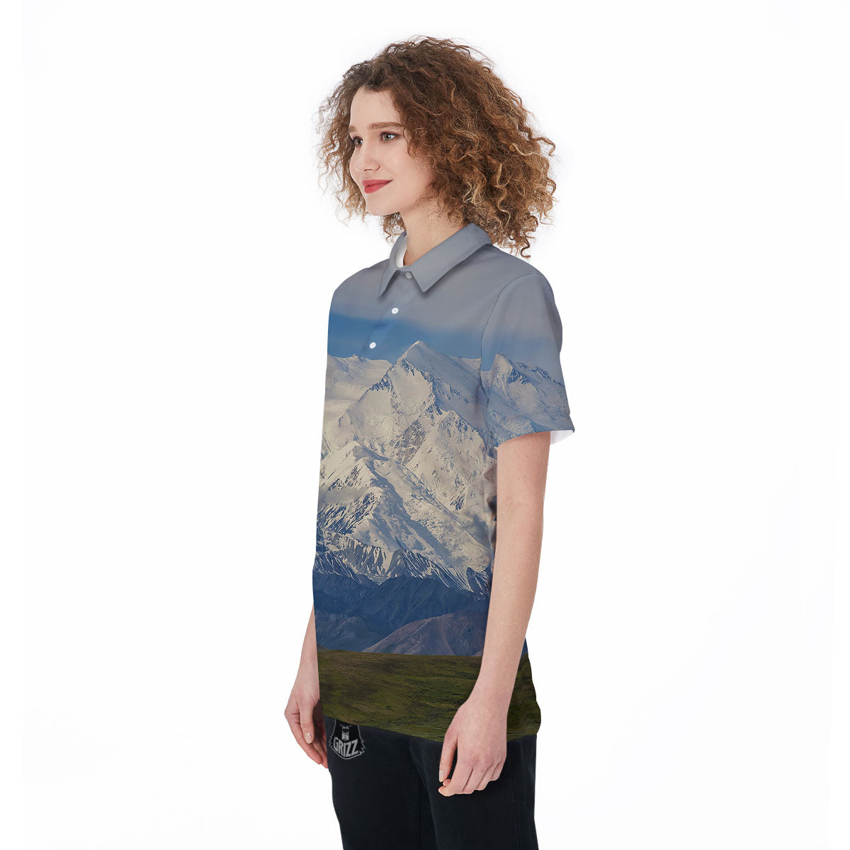 Denali Mountain Print Women's Golf Shirts-grizzshop
