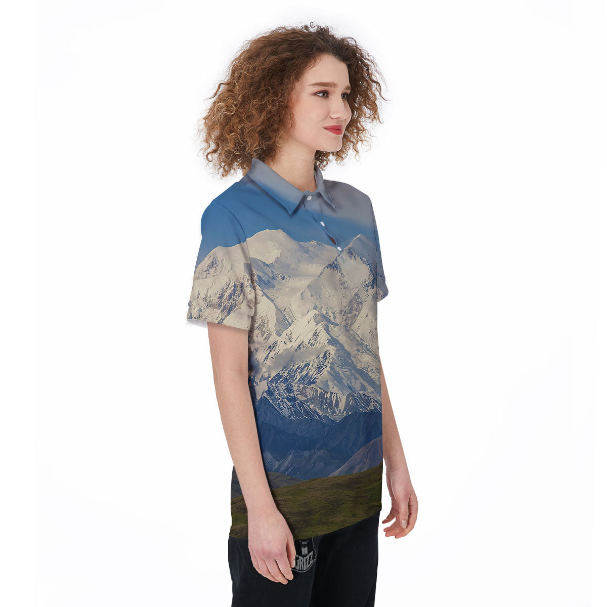 Denali Mountain Print Women's Golf Shirts-grizzshop