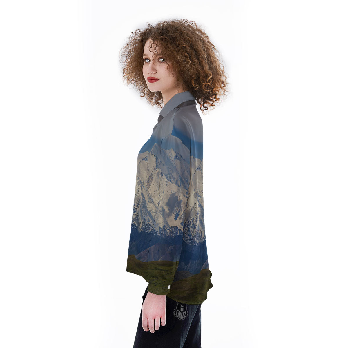 Denali Mountain Print Women's Long Sleeve Shirts-grizzshop