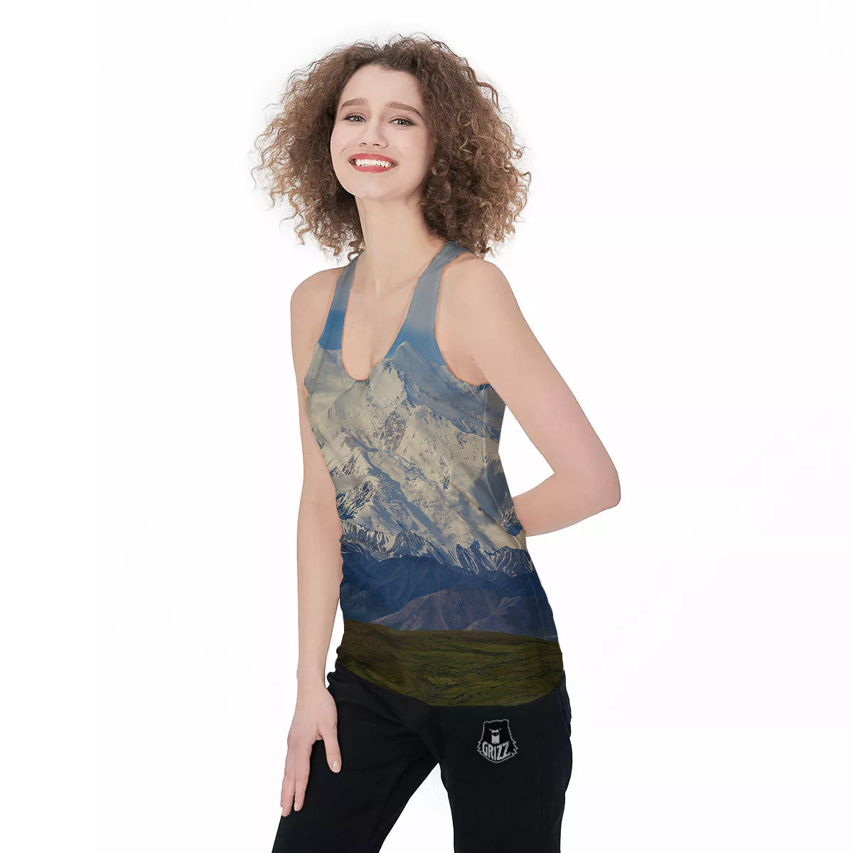 Denali Mountain Print Women's Racerback Tank Top-grizzshop