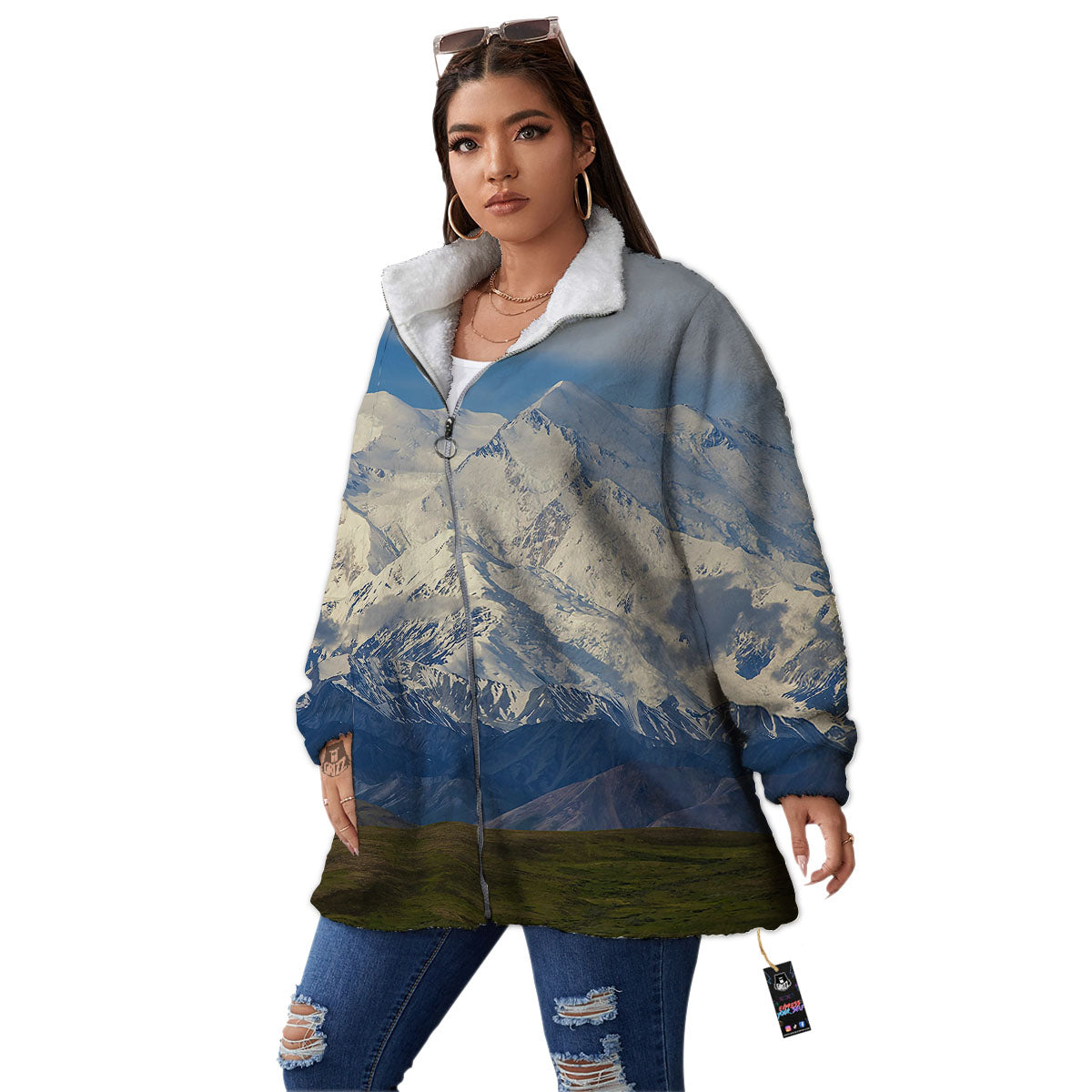 Denali Mountain Print Women's Sherpa Jacket-grizzshop