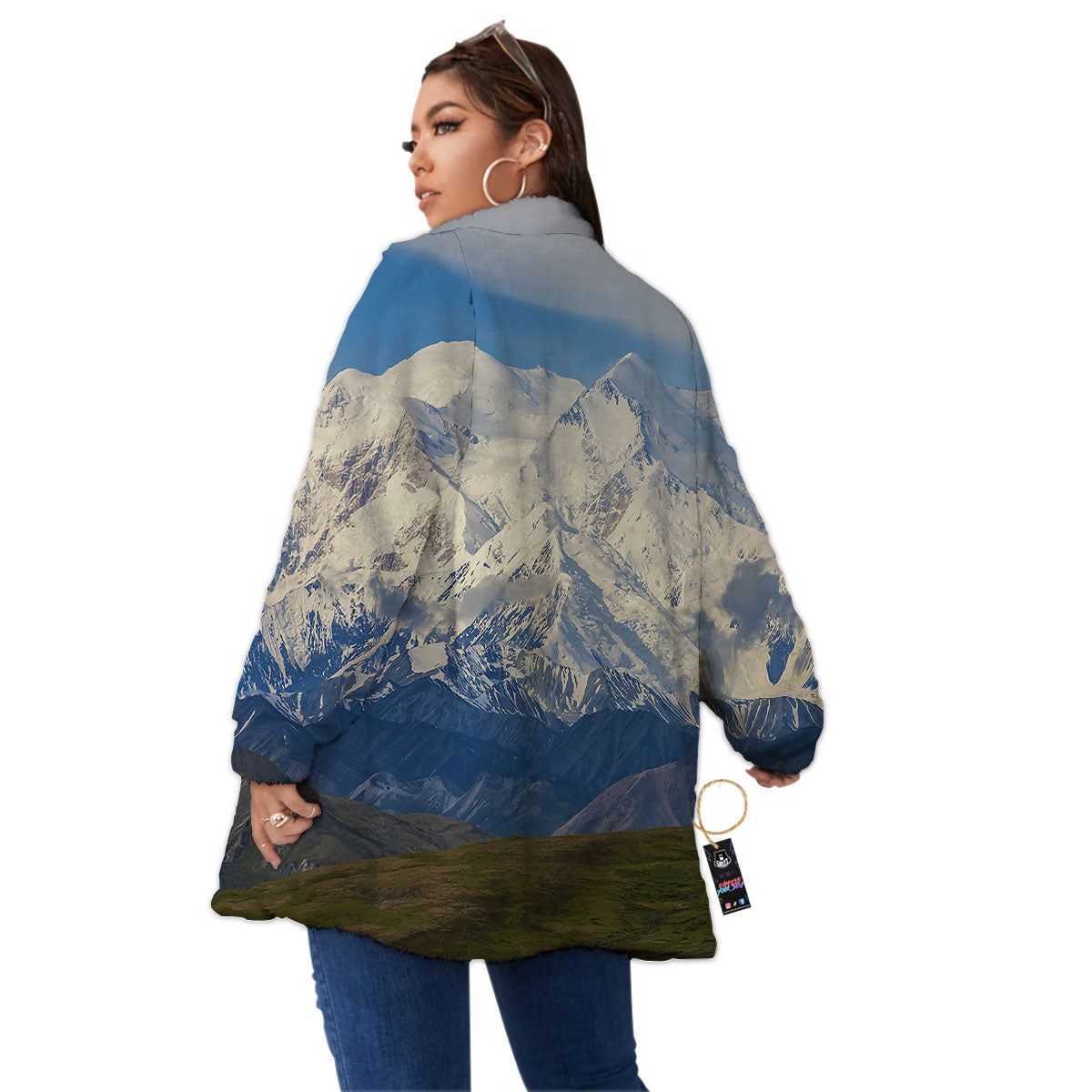 Denali Mountain Print Women's Sherpa Jacket-grizzshop
