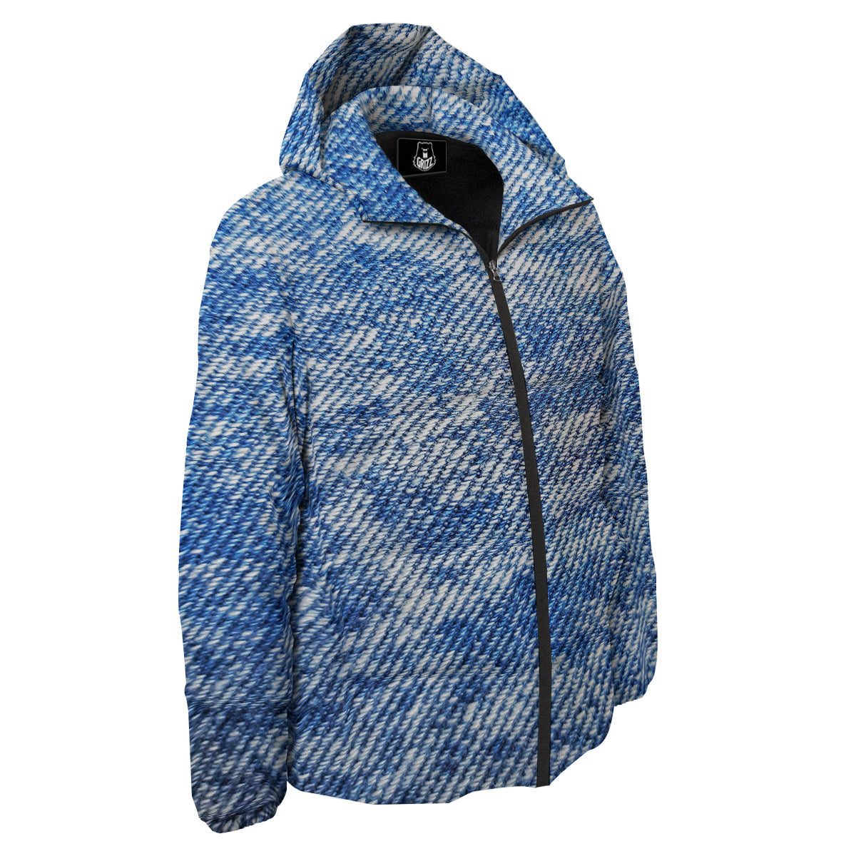 Denim Jeans Acid Wash Print Pattern Down Jacket-grizzshop