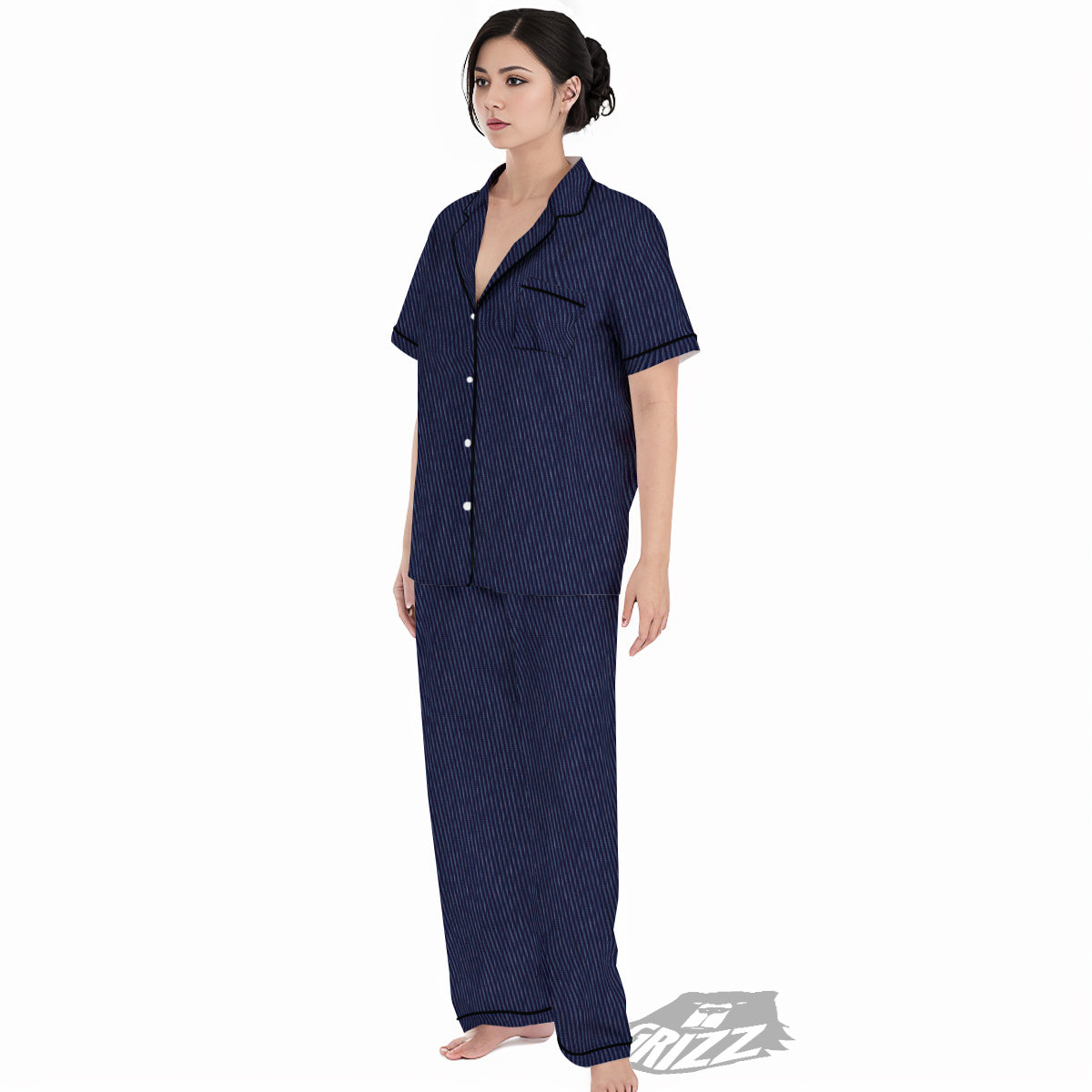 Denim Jeans Dark Blue Print Women's Pajamas Set-grizzshop