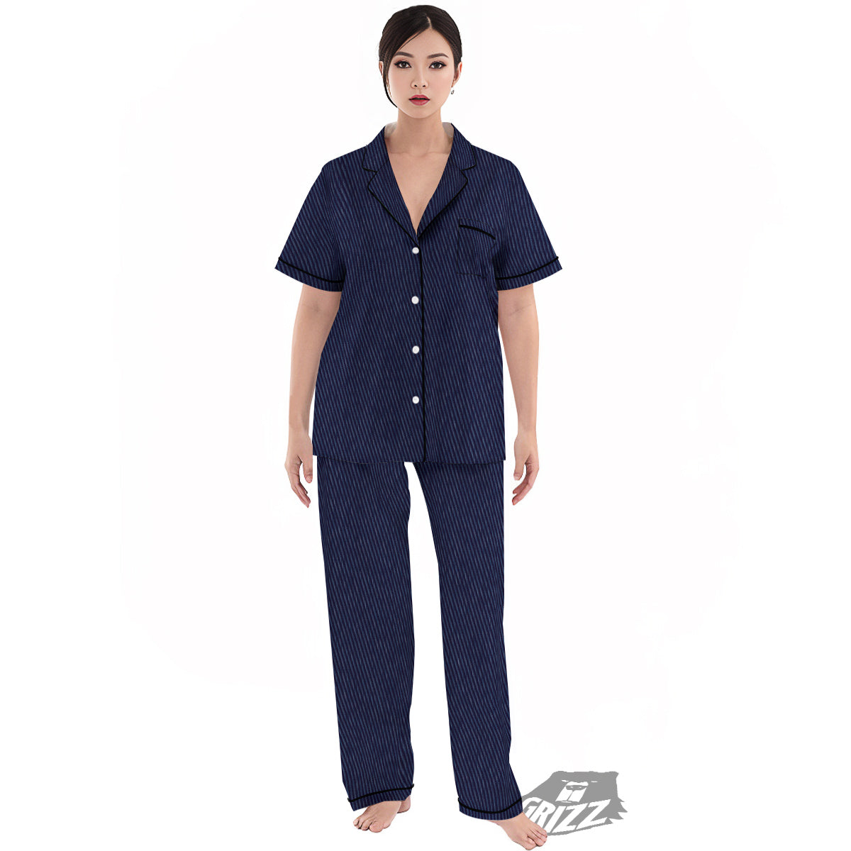 Denim Jeans Dark Blue Print Women's Pajamas Set-grizzshop