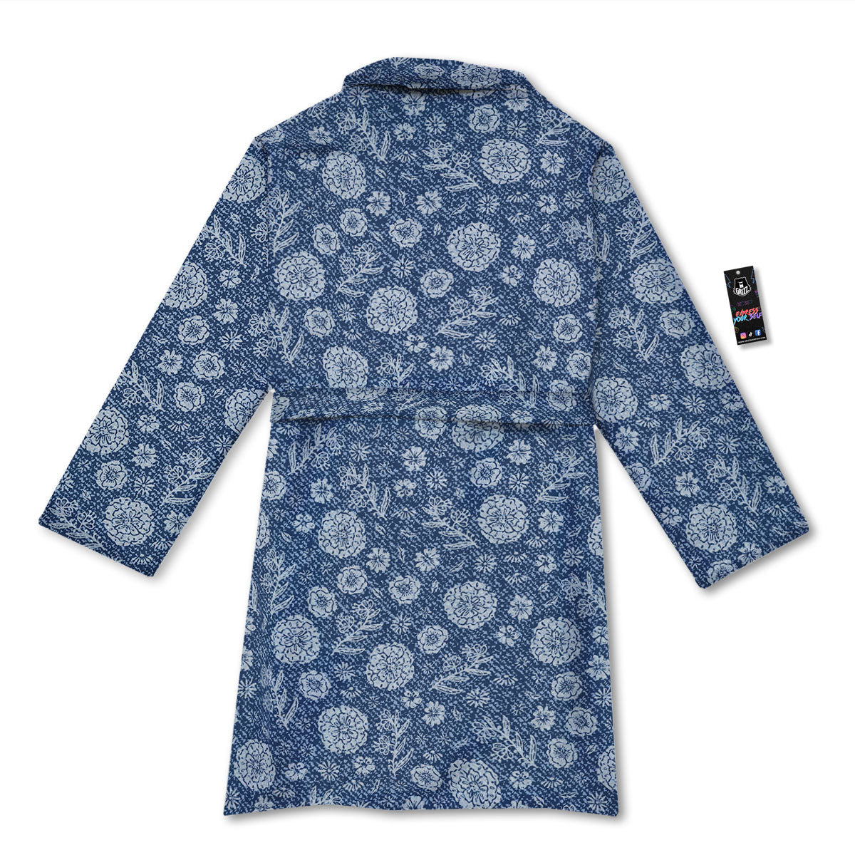 Denim Jeans Flower Print Pattern Bathrobe-grizzshop