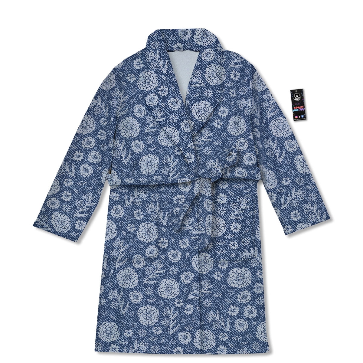 Denim Jeans Flower Print Pattern Bathrobe-grizzshop