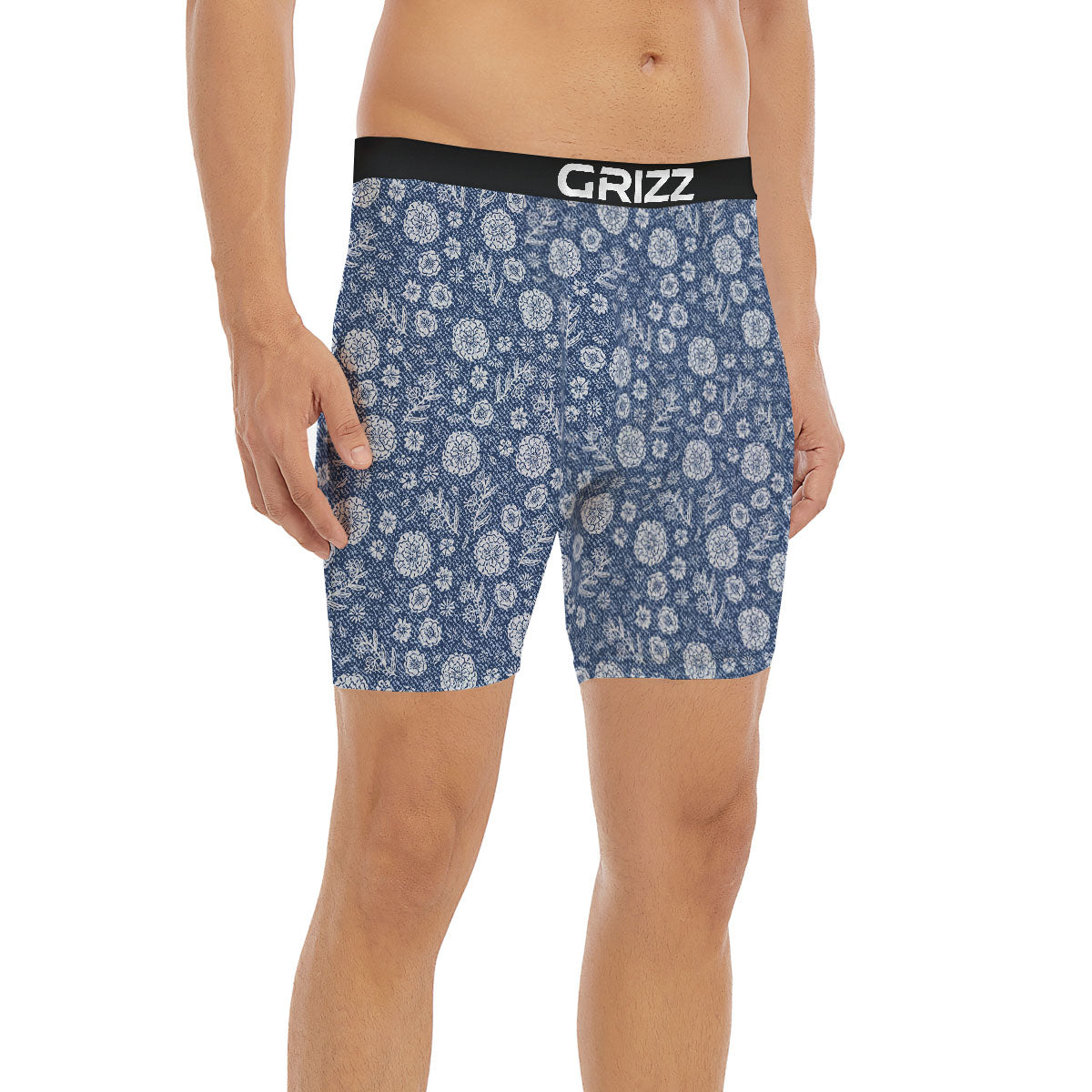 Denim Jeans Flower Print Pattern Boxer Briefs-grizzshop
