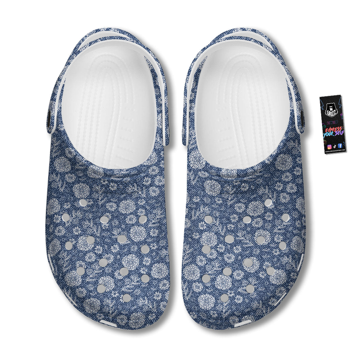 Denim Jeans Flower Print Pattern Clog-grizzshop